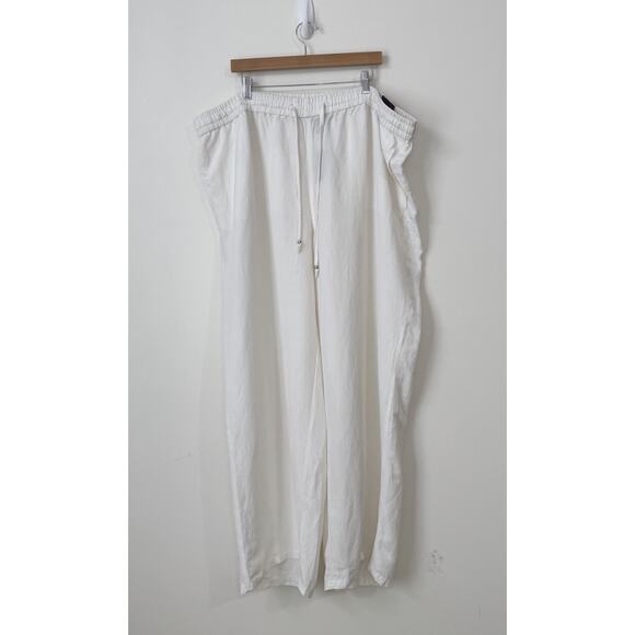 NWT Lane Bryant Linen Blend Wide Leg Pants Plus Size 26/28 White Drawstrings - Picture 2 of 13